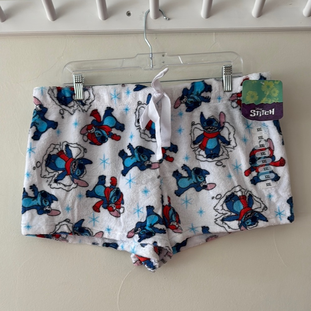NWT Disney Stitch Pajama Sleep Shorts with Blue and Red Accents Winter Theme